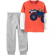 Preisvergleich für Hosen: Baby Set Langarmshirt + Jogginghose , Fahrzeuge grau/orange Gr. 80 Jungen Kinder