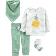 Preisvergleich für Hosen: Baby Set Langarmshirt + Leggings + Dreieckstuch + Erstilingssöckchen grün/weiß Gr. 62