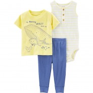 Preisvergleich für Hosen: Baby Set T-Shirt + Leggings + Body  blau/gelb Gr. 62 Jungen Baby