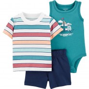 Preisvergleich für Hosen: Baby Set T-Shirt + Shorts + Body  blau-kombi Gr. 62 Jungen Baby