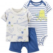 Preisvergleich für Hosen: Baby Set T-Shirt + Shorts + Body  grau Gr. 80 Jungen Kinder