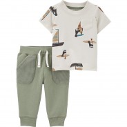 Preisvergleich für Hosen: Baby Set T-Shirt + Sweathose  khaki Gr. 80 Jungen Kinder