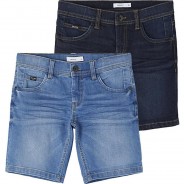 Preisvergleich für Hosen: Jeansshorts NKMRYAN Doppelpack , Bundweite REGULAR dark blue denim Gr. 134 Jungen Kinder