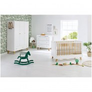 Preisvergleich für Kinder- & Jugendzimmer: Komplett Kinderzimmer PAN, 3-tlg. (Kinderbett, Wickelkommode und 3-türiger Kleiderschrank), Eiche teilmassiv, weiß lackiert Gr. 70 x 140