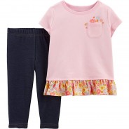 Preisvergleich für Hosen: Set T-Shirt + Leggings  rosa/blau Gr. 110 Mädchen Kleinkinder