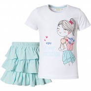 Preisvergleich für Kleider & Röcke: Set T-Shirt + Rock  von ZAB kids offwhite Gr. 128/134 Mädchen Kinder