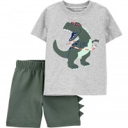 Preisvergleich für Hosen: Set T-Shirt + Shorts  grau/grün Gr. 104 Jungen Kleinkinder