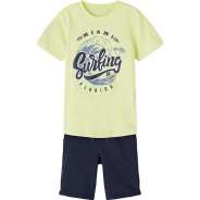 Preisvergleich für Oberteile: Set T-Shirt + Shorts NKMVIGANO  hellgrün Gr. 128 Jungen Kinder