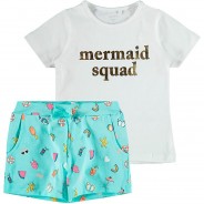 Preisvergleich für Oberteile: Set T-Shirt + Shorts NMFZOFIA  weiß Gr. 98 Mädchen Kleinkinder