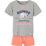 Preisvergleich für Hosen: Set T-Shirt + Shorts NMMZACO , Organic Cotton grau Gr. 104 Jungen Kleinkinder