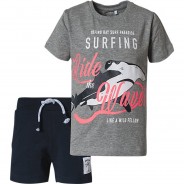 Preisvergleich für Oberteile: Set T-Shirt + Shorts NMMZHARKON  grau Gr. 98 Jungen Kleinkinder