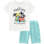 Preisvergleich für Oberteile: Set T-Shirt + Sweatshorts NMMVEBOBBY , Organic Cotton weiß Gr. 92 Jungen Kleinkinder