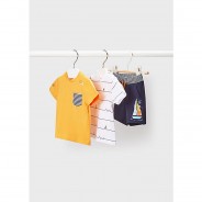 Preisvergleich für Oberteile: Shirt kurzarm Set 3 teilig Segelboot T-Shirts  orange-kombi Gr. 80 Jungen Baby