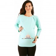 Preisvergleich für Mode für Mamas: Umstandslangarmshirt Neugieriges Baby mit Motiv Umstandslangarmshirts mint Gr. 36 Damen Erwachsene